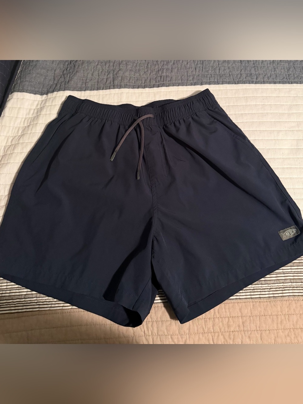 AFTCO Men’s Medium Navy Swim Trunks Fishing Shorts Drawstring